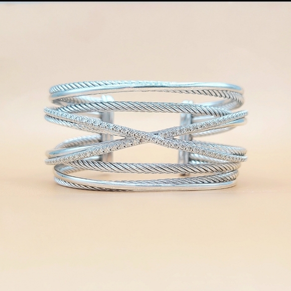 David Yurman Crossover Diamond X Bracelet Cuff - Picture 1 of 9